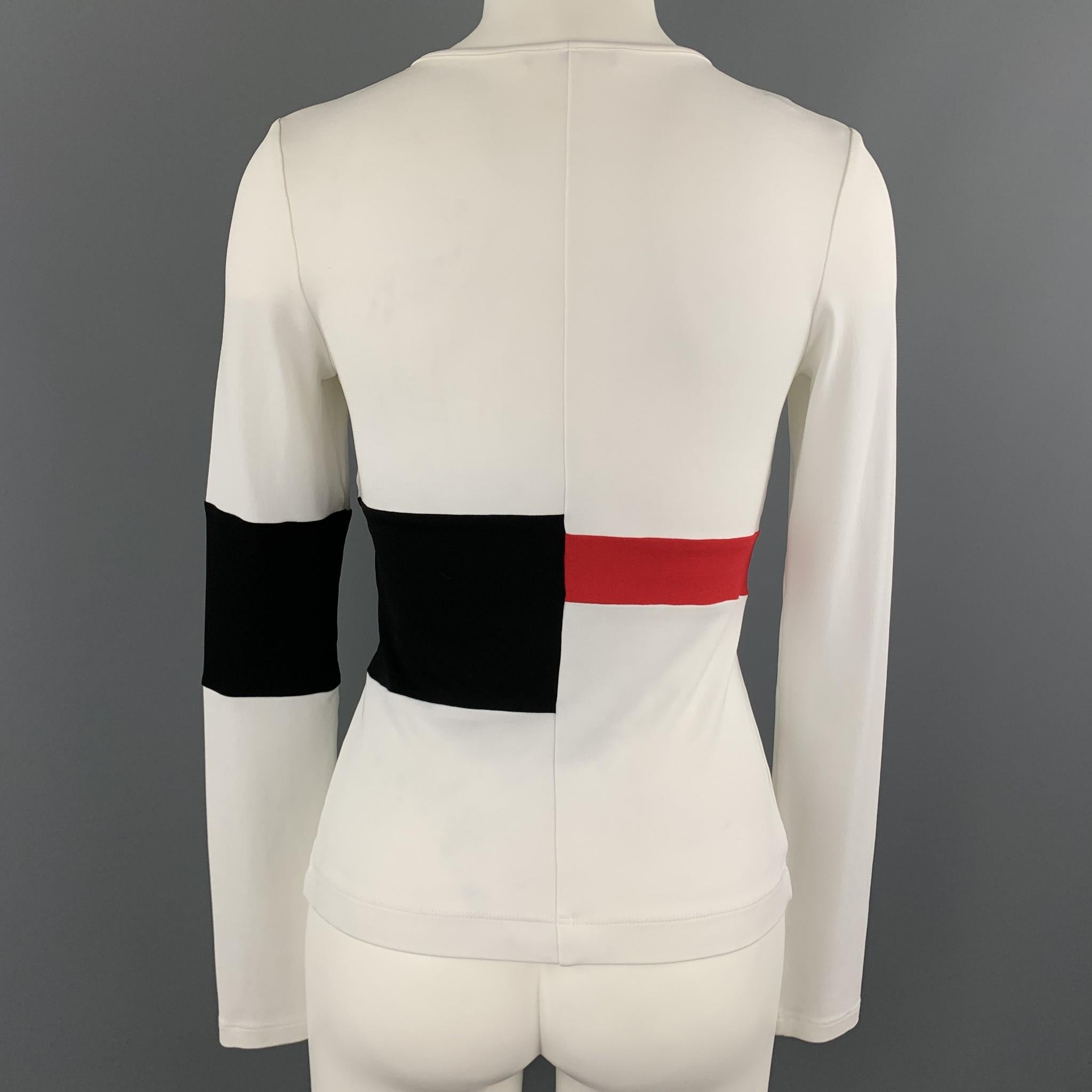 Beige NARCISO RODRIGUEZ Size 6 White Red & Black Color Block Long Sleeve Top