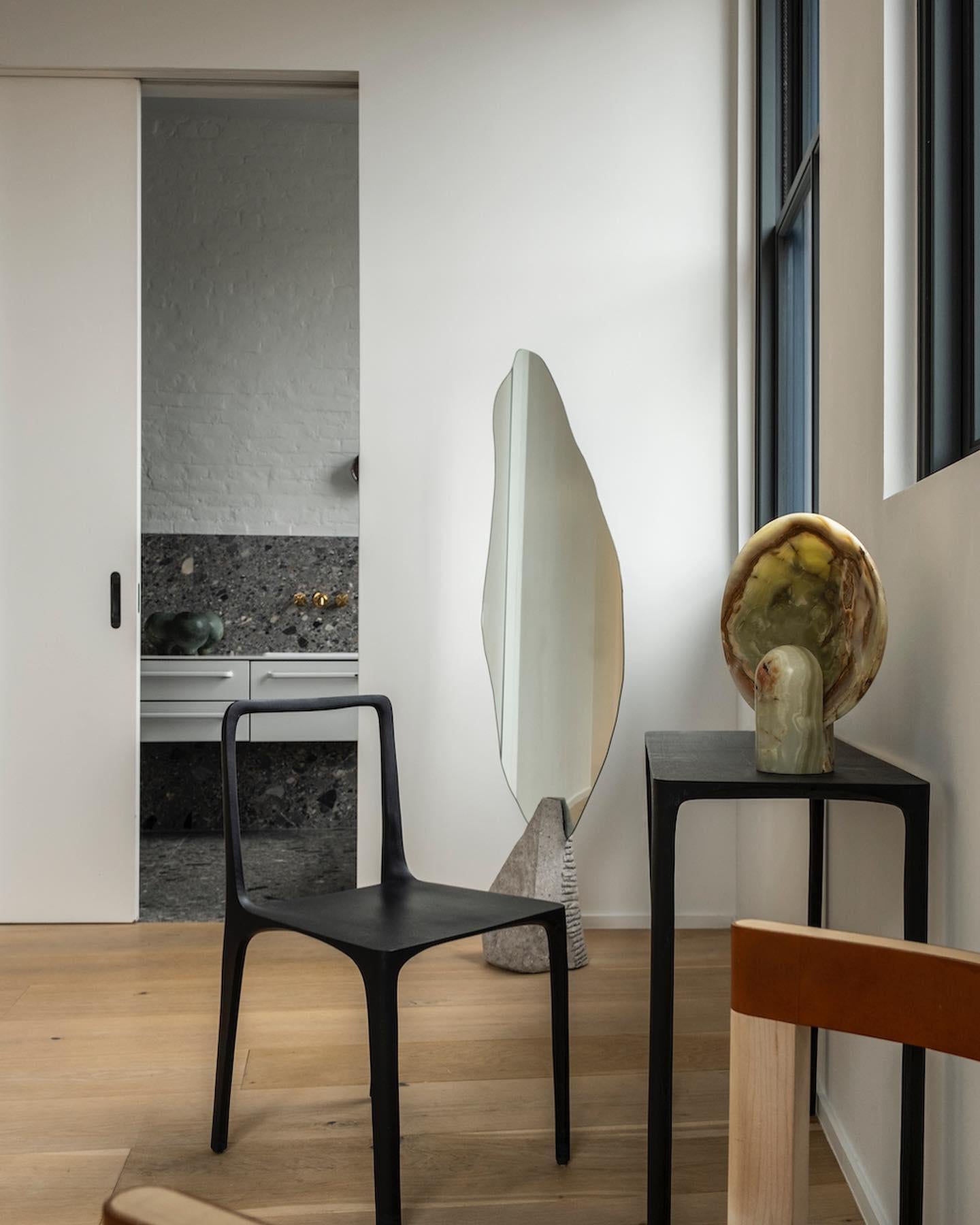 Organic Shape Mirror with Grey Stone Base in Center by Andres Monnier In New Condition For Sale In Geneve, CH