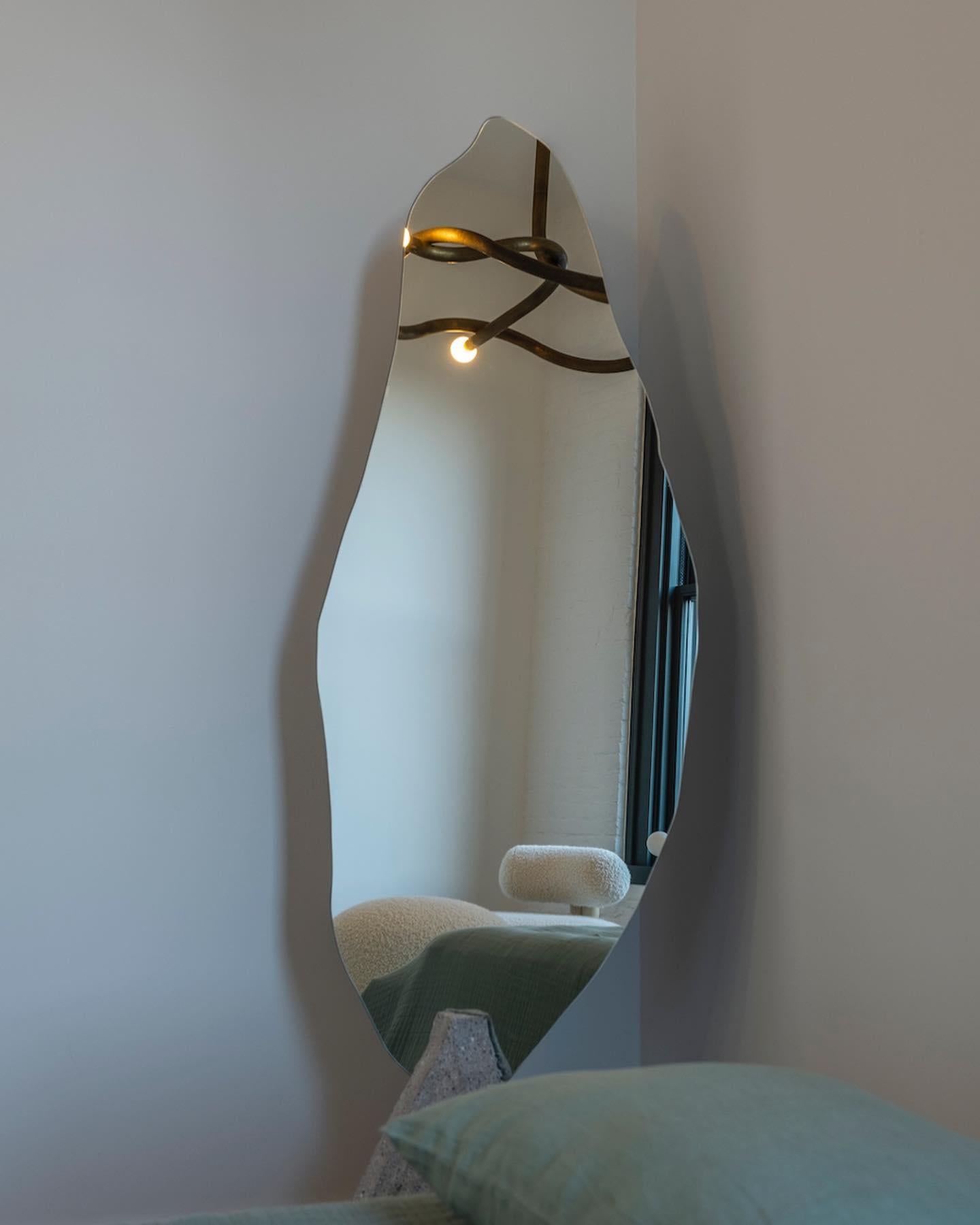 Mexican Organic Shape Mirror with Grey Stone Base in Center by Andres Monnier For Sale