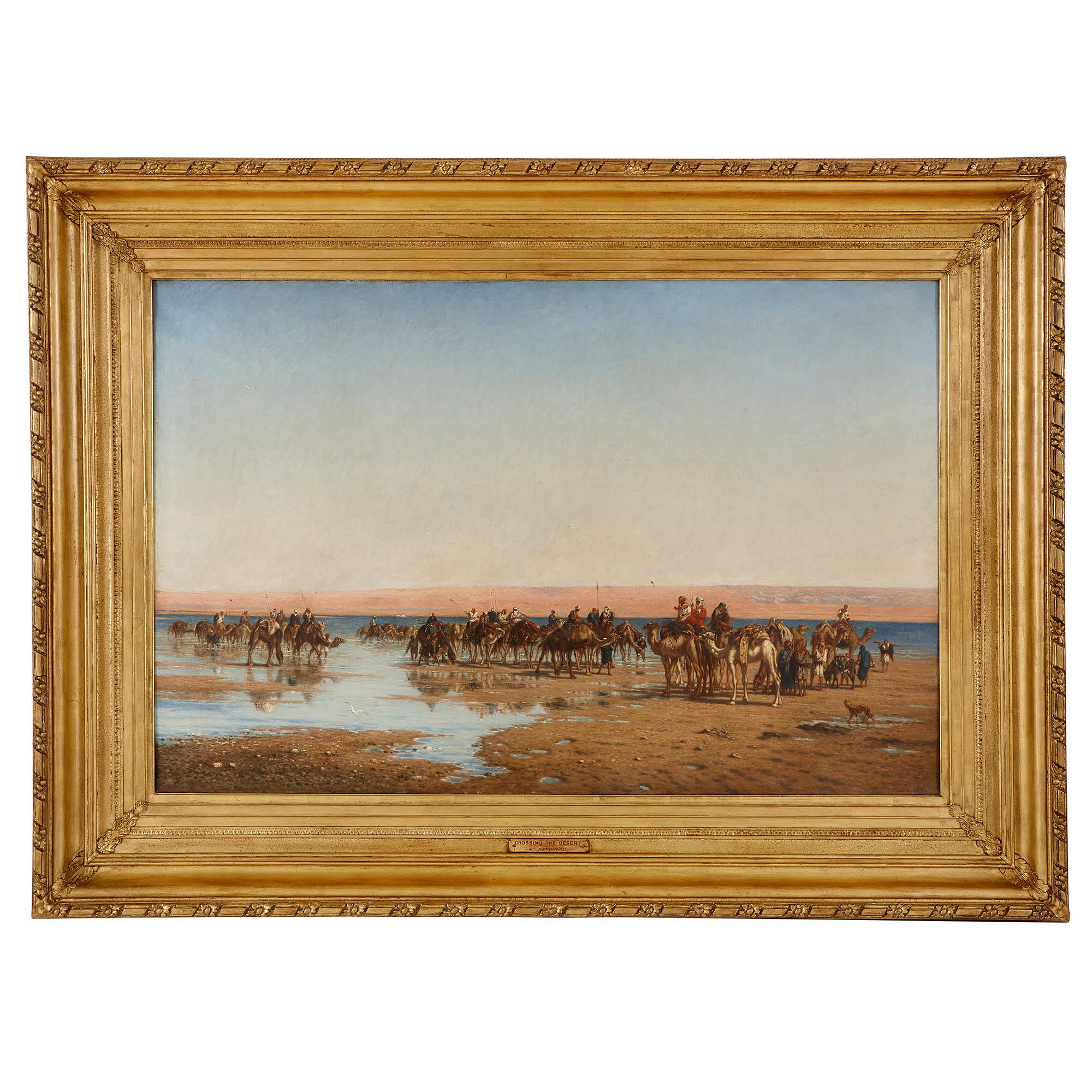 Large Orientalist painting of an Egyptian voyage by Berchère