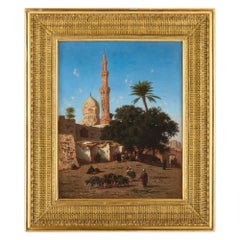 Orientalist Oil Painting of a Mosque in Cairo by Berchère