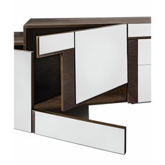 Narcisse Contemporary Asymmetrical Credenza in Wood and Mirror