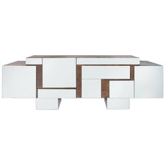 Narcisse Contemporary Asymmetrical Credenza in Wood and Mirror