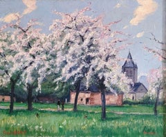 Pommiers en fleurs devant l'église de Canteleu