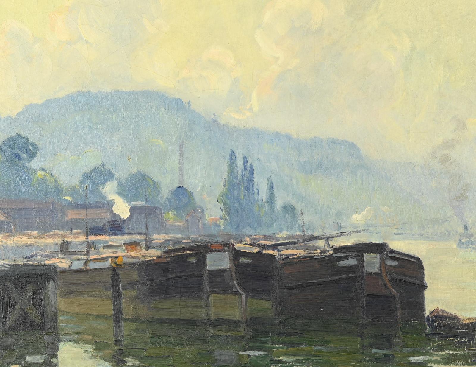 Pré au Loup, Brume ensoleillée - Beige Landscape Painting by Narcisse Guilbert
