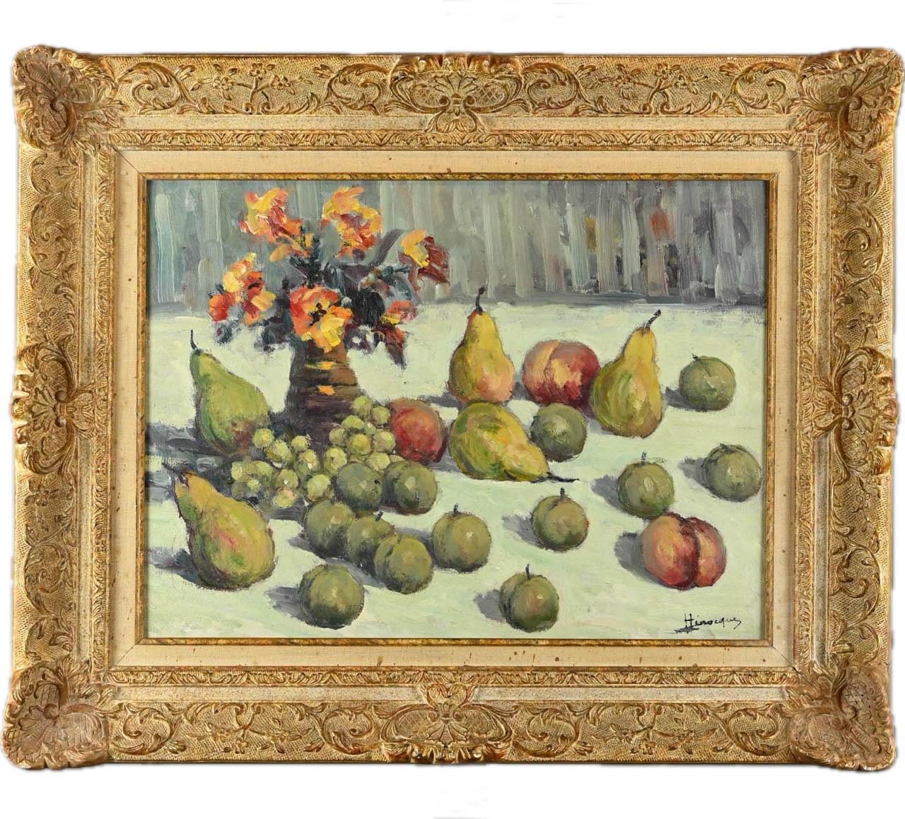 Narcisse HENOCQUE Still-Life Painting - Nature morte aux prunes