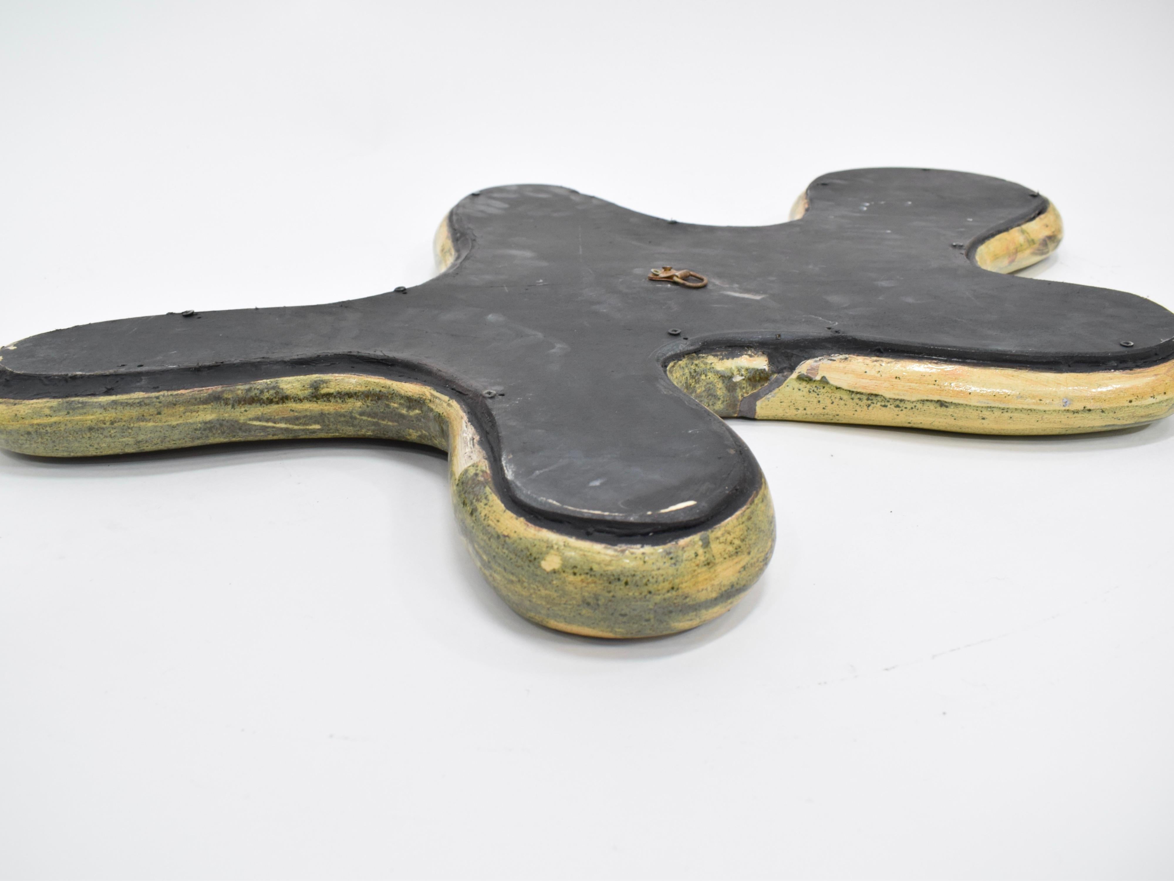 Post-modern mirror by French artist, ceramicist and dealer of 20th century decorative arts, Elsa Foulon. Elsa has now developed her own plate technique and works with materials that allow her to achieve beautiful volumes while maintaining the