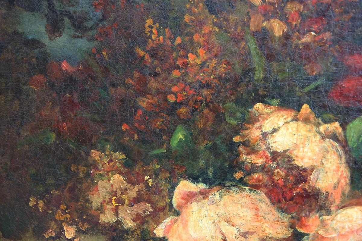 Nature morte des fleurs assorties du XIXe siècle - Marron Still-Life Painting par Narcisse Virgilio Díaz de la Peña