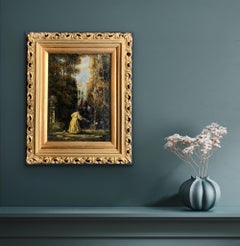 19th century French Barbizon school painting Elegant group genre figurative