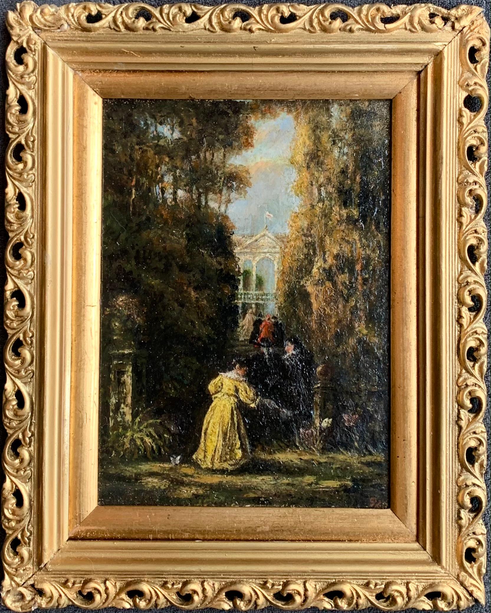 Narcisse Virgilio Díaz de la Peña Landscape Painting - 19th century French Barbizon school painting Elegant group genre figurative 