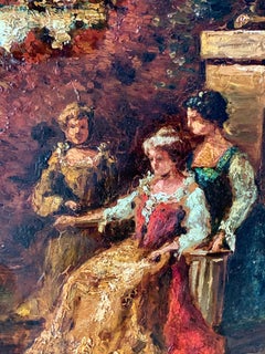 19th century French Barbizon school painting Elegant group outdoors