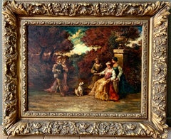 19th century French Barbizon school painting Elegant group outdoors