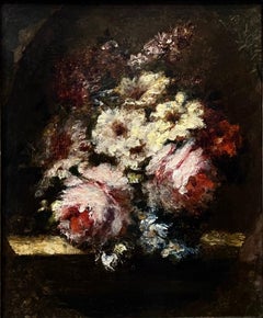 Bouquet de roses et giroflées sur entablement