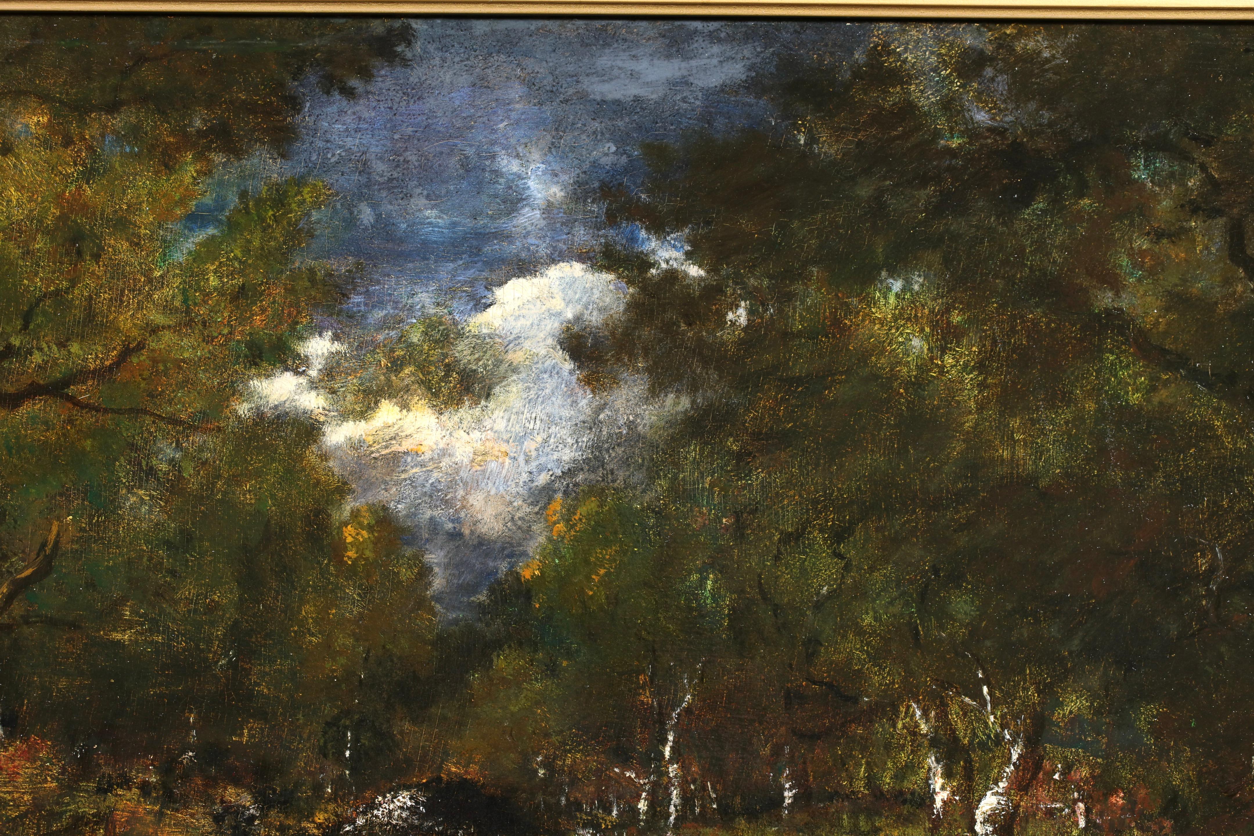 Clairiere avec rochers - Le Soir - Paisaje de Barbizon Óleo de Narcisse Diaz en venta 6