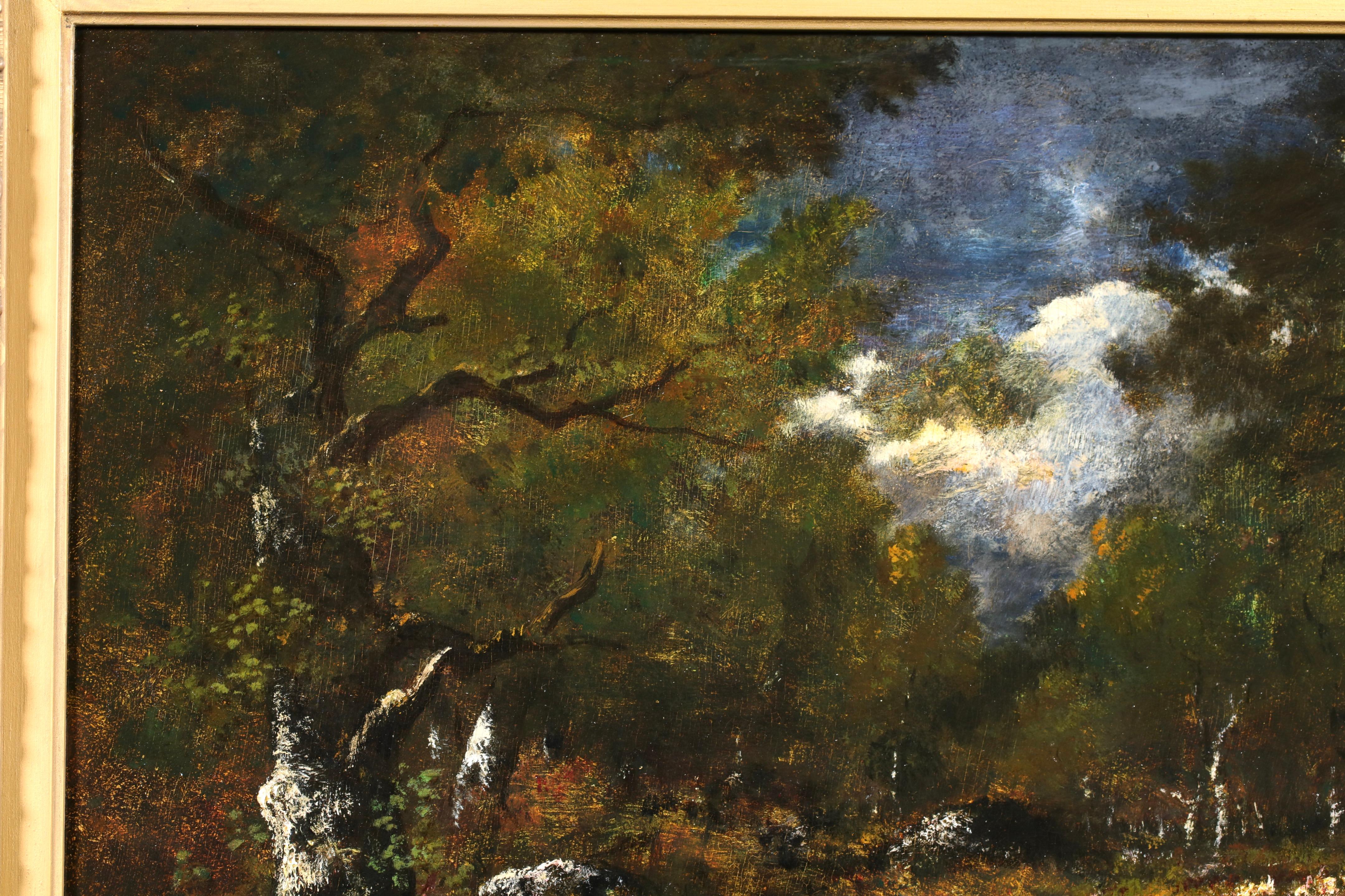 Clairiere avec rochers - Le Soir - Paisaje de Barbizon Óleo de Narcisse Diaz en venta 7