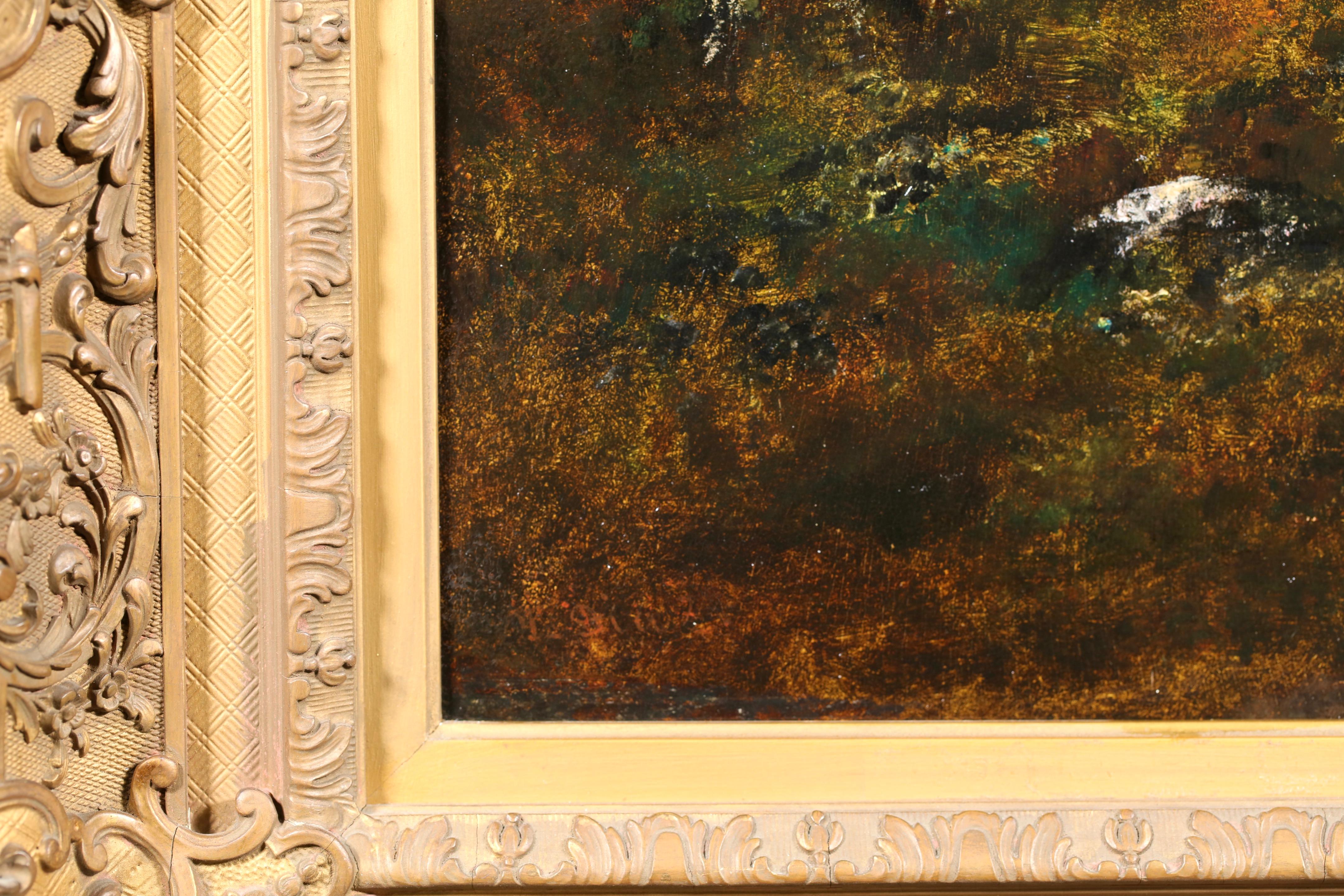 Clairiere avec rochers - Le Soir - Paisaje de Barbizon Óleo de Narcisse Diaz en venta 1