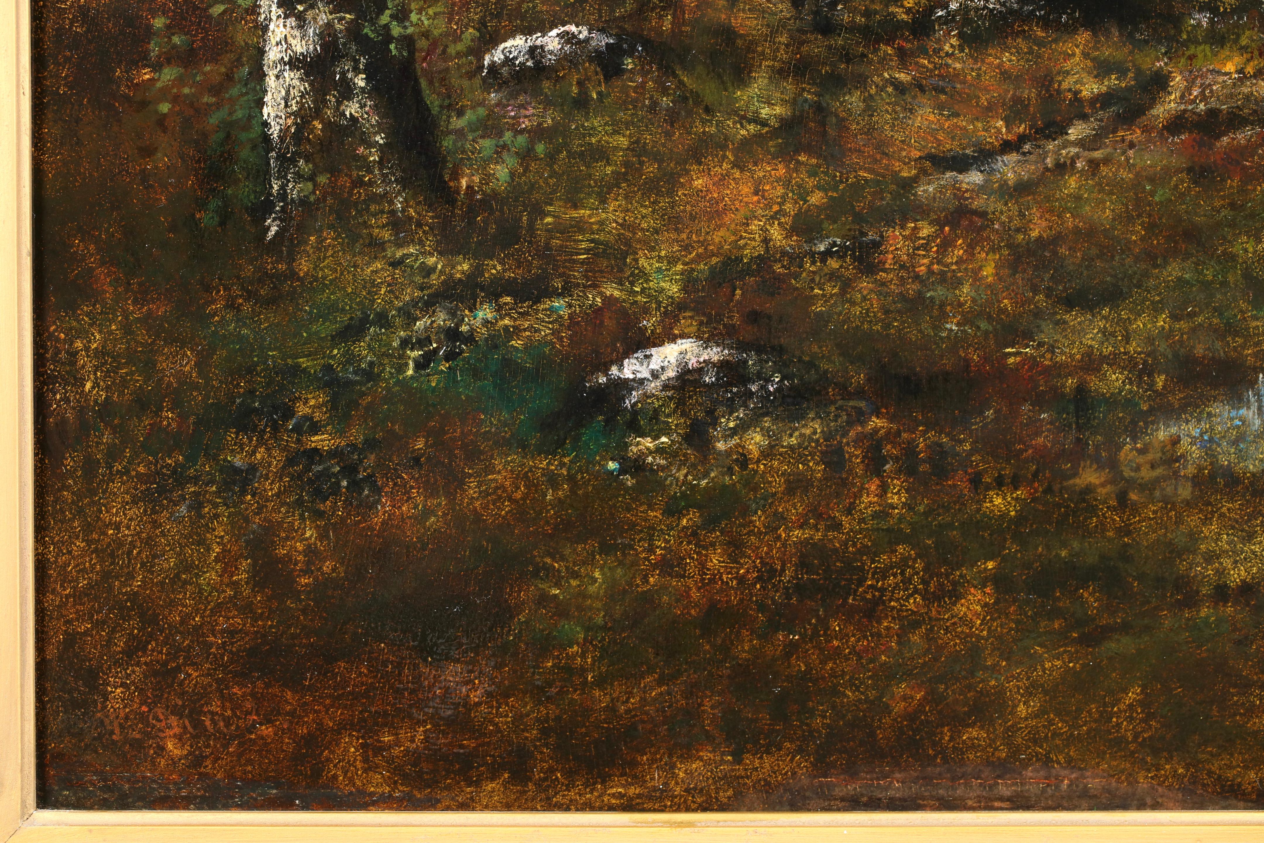 Clairiere avec rochers - Le Soir - Paisaje de Barbizon Óleo de Narcisse Diaz en venta 2