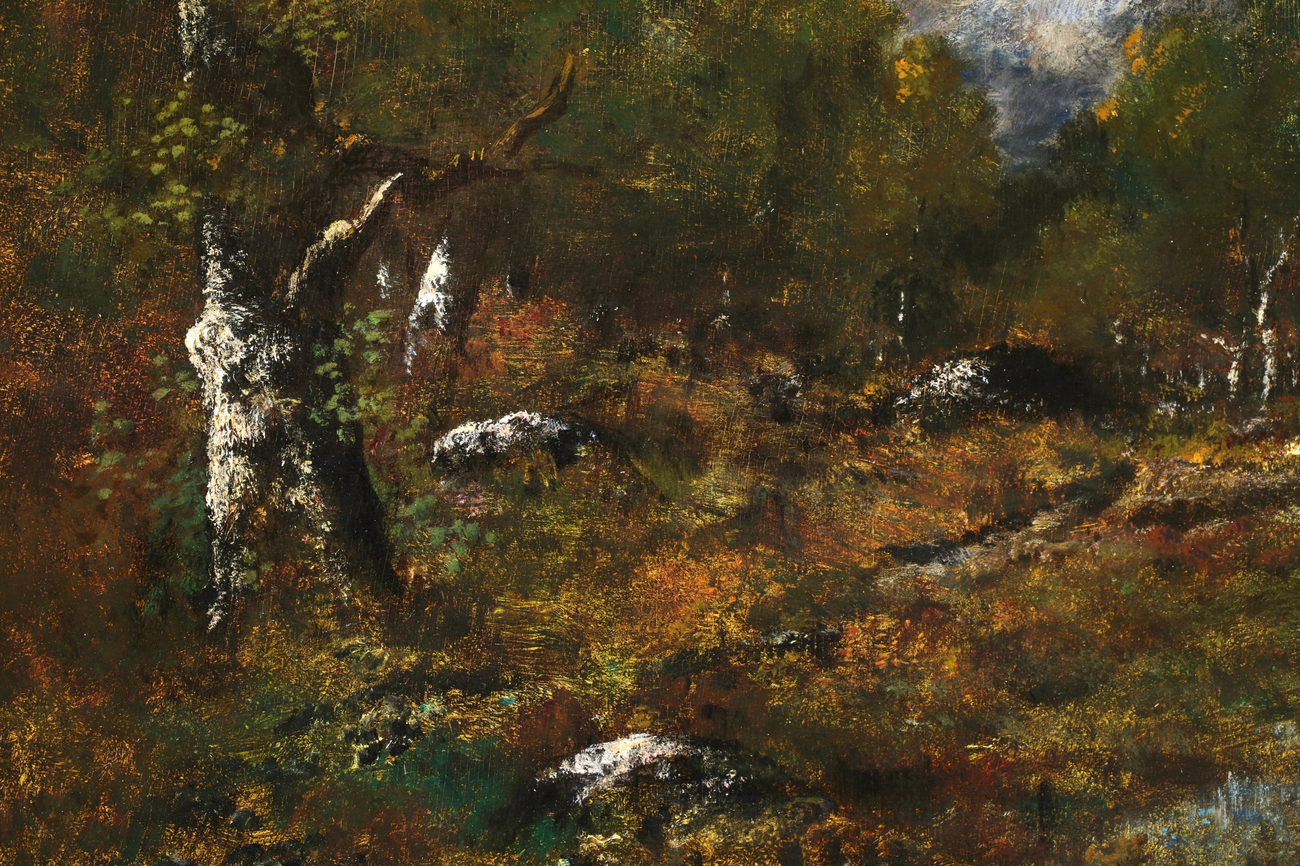 Clairiere avec rochers - Le Soir - Paisaje de Barbizon Óleo de Narcisse Diaz en venta 3