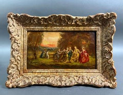 "Figuras Elegantes en un Bosque" Óleo sobre Madera Firmado en Marco con Pericia