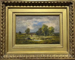 FORET DE FONTAINEBLEAU 19th C French Barbizon small oil pntg signed & published