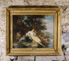 "Nymphs in the Forest" Oil on Canvas Signed in Gilded Frame