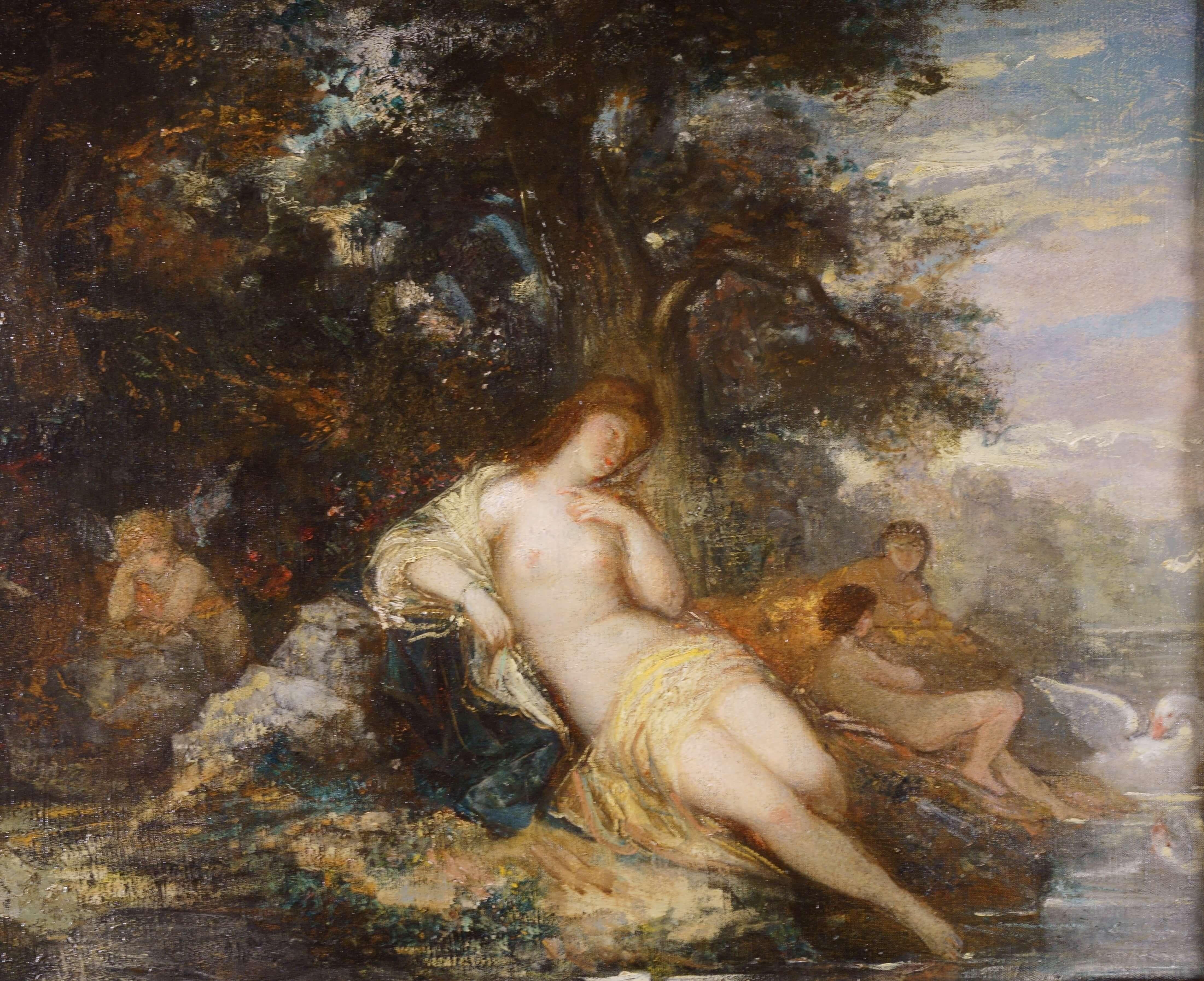 Figurative Painting de Narcisse Virgilio Díaz de la Peña - "Ninfas en el bosque" Óleo sobre lienzo Firmado en marco dorado