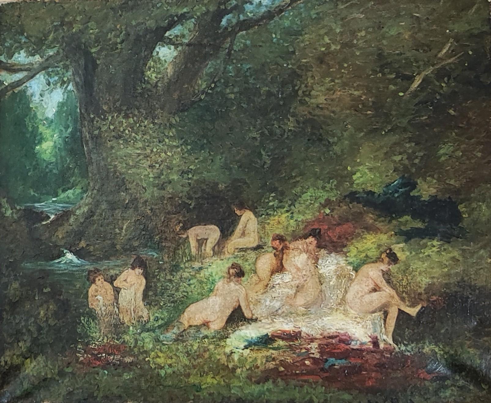 Narcisse Virgilio Díaz de la Peña Nude Painting – Nymphen am Fluss