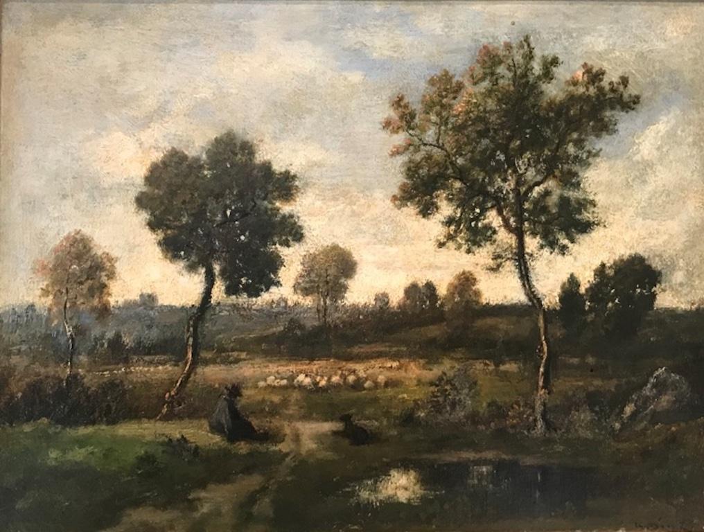 Narcisse Virgilio Díaz de la Peña Landscape Painting - Troupeau de moutons dans la clairière