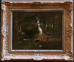 Washerwoman in the Forest - Barbizon Oil, Figure in Landscape by Narcisse Diaz