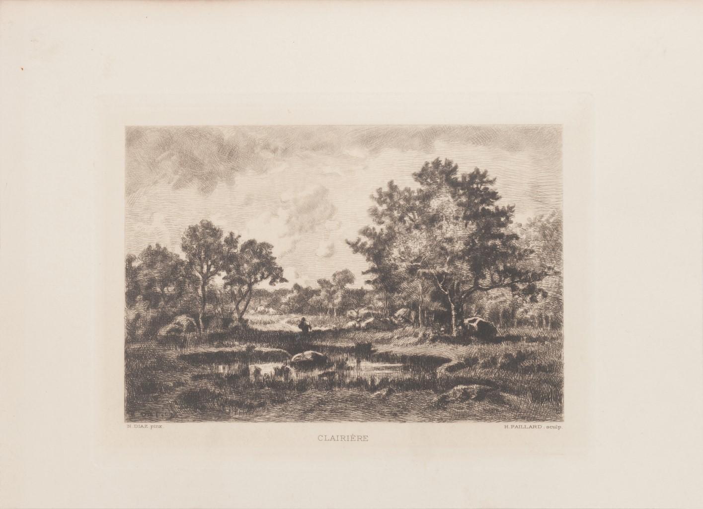 Clairière - Aguafuerte original de N. V. Díaz de la Peña - 1875