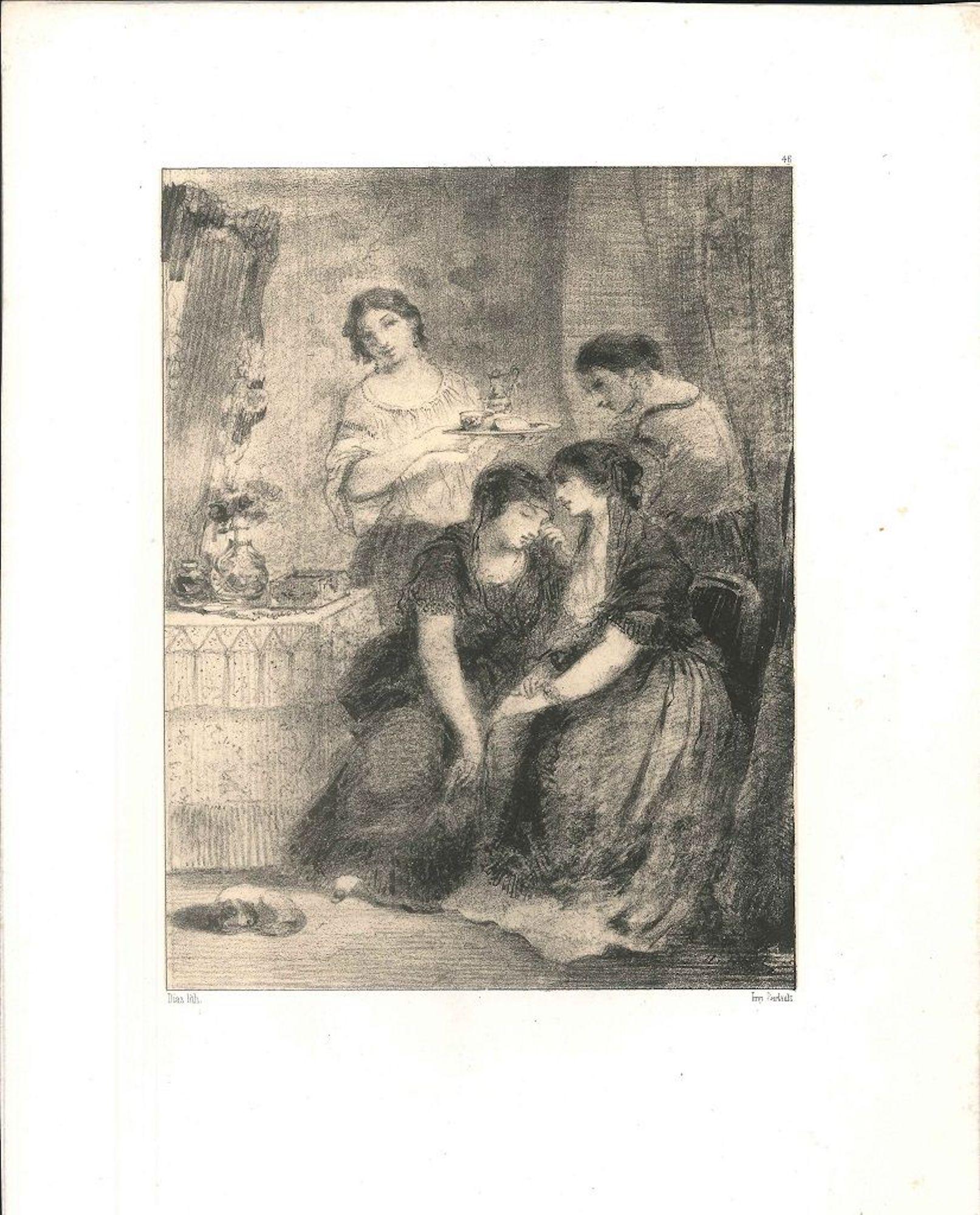 Frauen – Originallithographie von N. V. Diaz de la Pena – 19. Jahrhundert