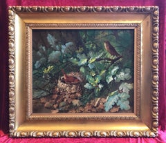 Painting 19th Century - Still-Life Bird Nest in a Busch
