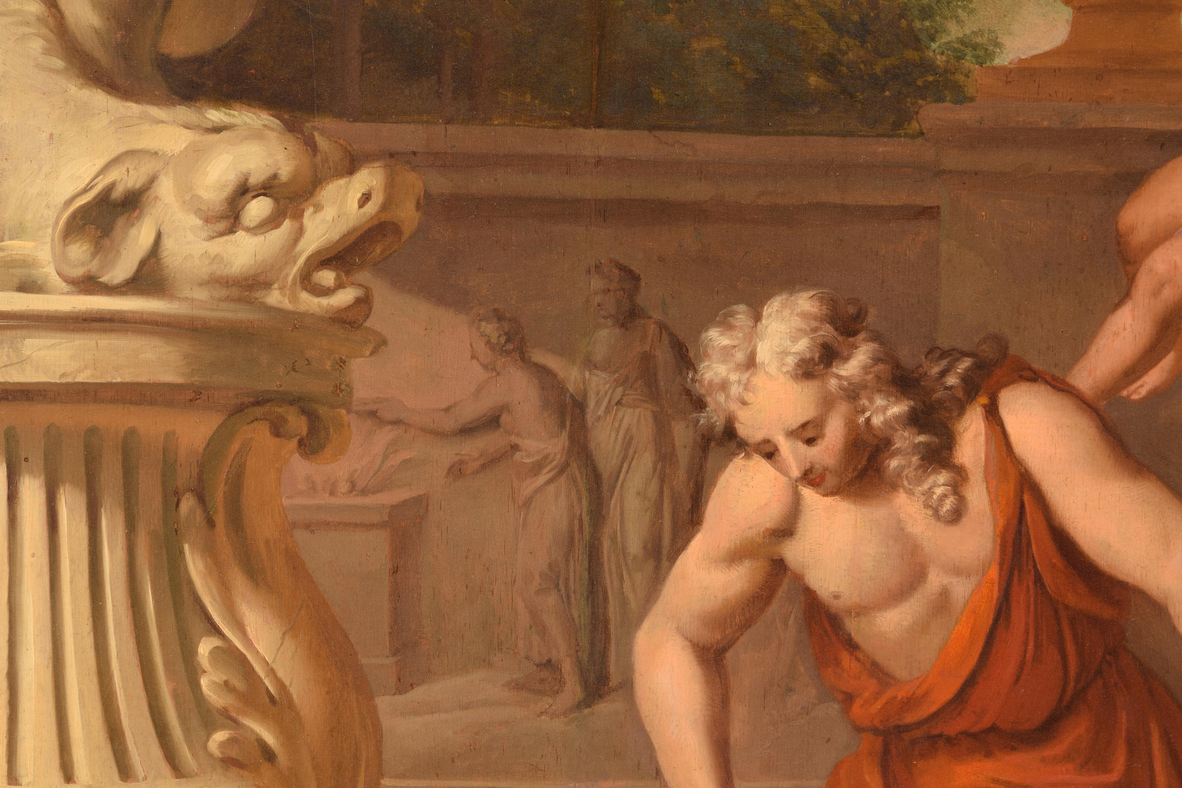 Narcissus at the Fountain, Oil on Panel, 19th Century In Good Condition For Sale In Madrid, ES