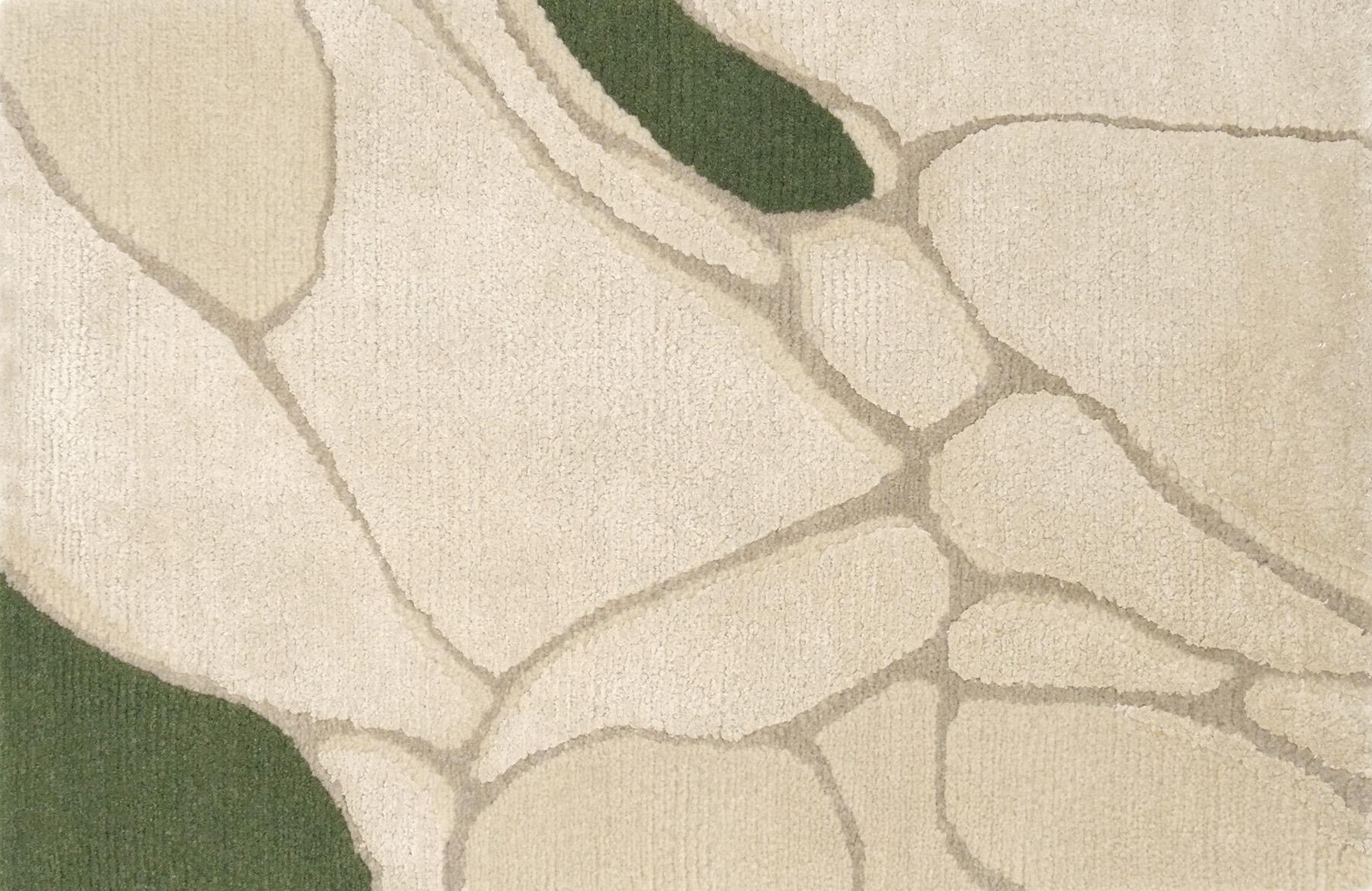 Hand-Knotted Tapis Rouge Narcissus Rug, Beige Green Abstract Floral Wool Blend Silk  For Sale