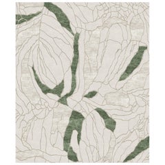 Rug Beige Green Abstract Floral Wool Bamboo Silk Narcissus 
