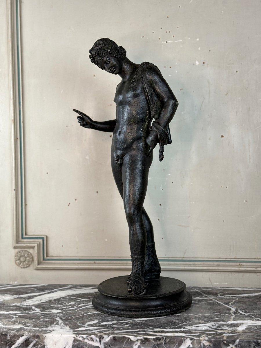 Greco Roman Narcissus, Bronze Excavated Black Patina For Sale