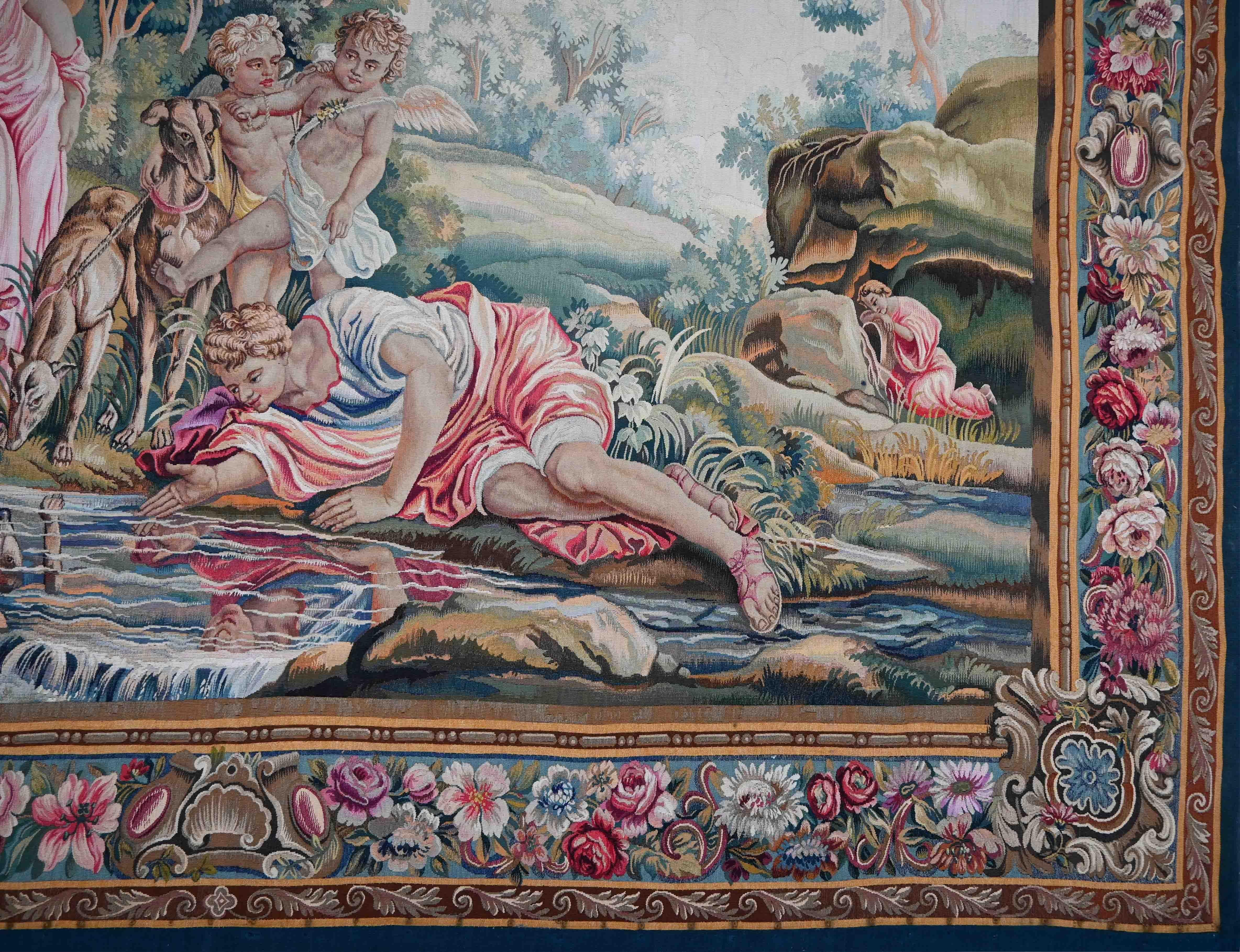 Lana Narciso che guarda se stesso nell'acqua, arazzo della manifattura di Beauvais - N 1546 in vendita