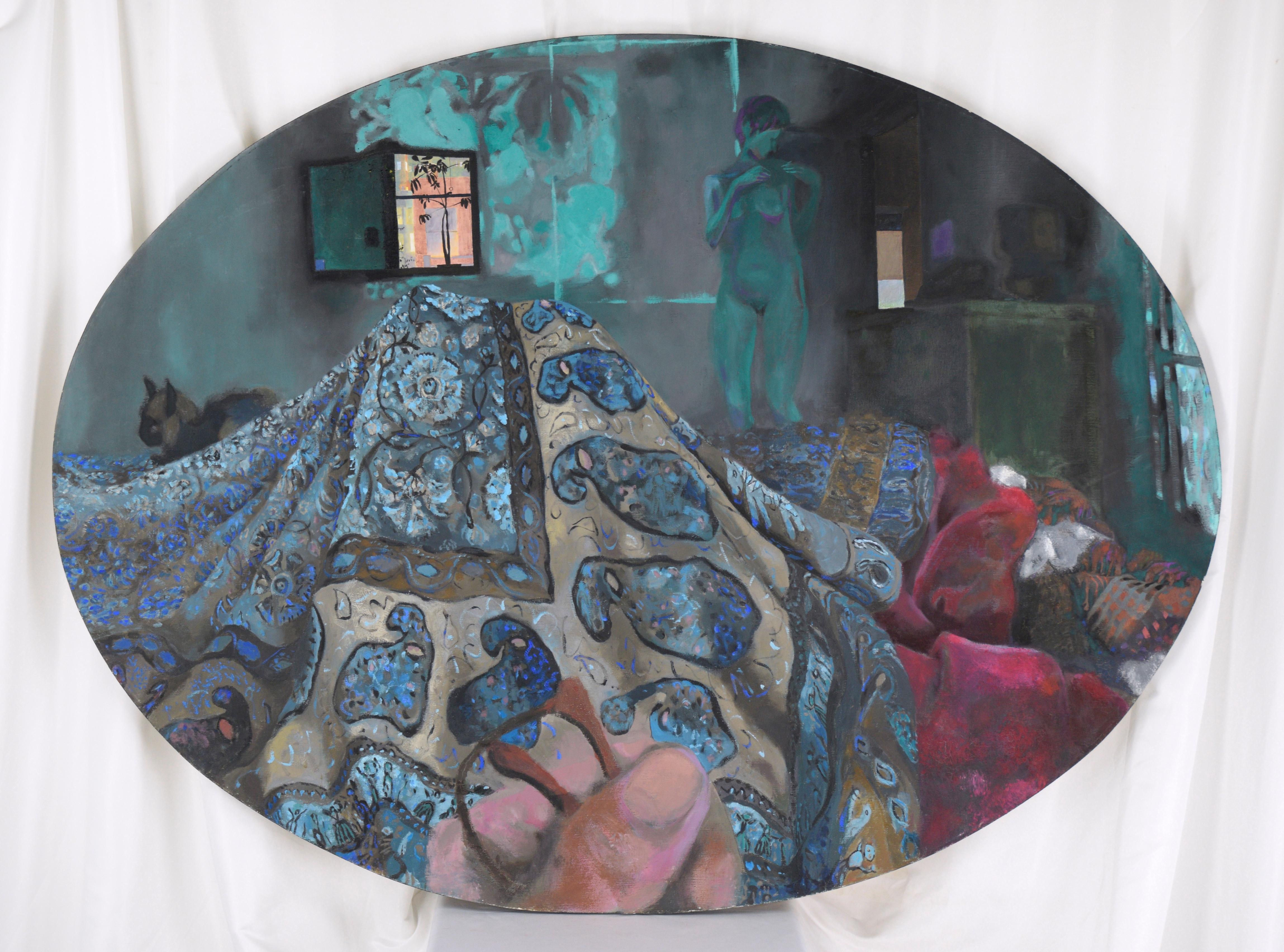Narcissus Robert Quagliata Interior Painting – „Are You Sleepy Tonight?““ Interieur mit Akt