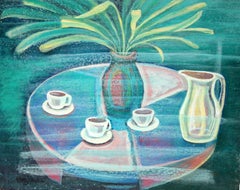Óleo sobre tabla - Tarde de café
