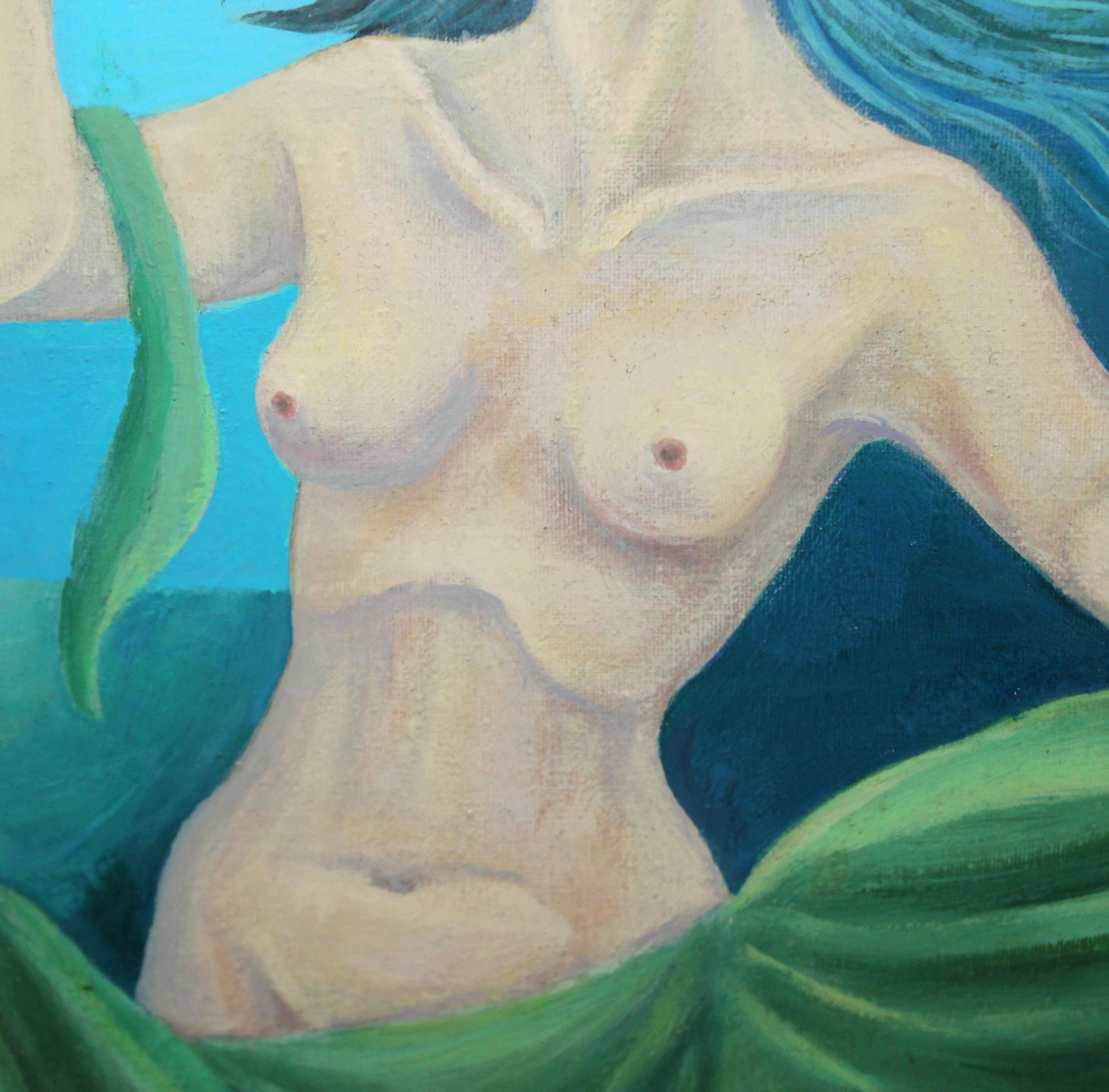 Óleo sobre tela - Primavera - Bleu Figurative Painting par Narcís Pons Junyer