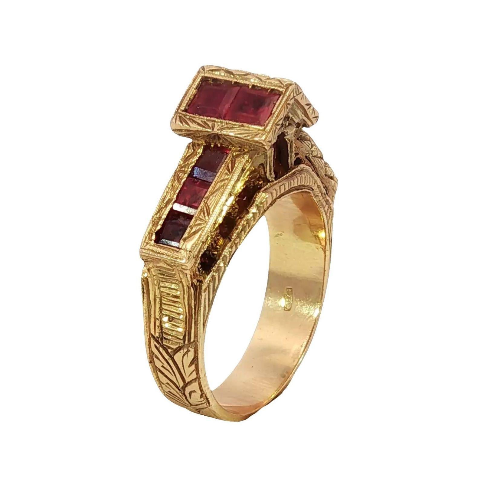 Taille carrée Nardi Gold Ruby Ring Rialto Yellow Gold ~1.12ctw Rubies Size 5.5 en vente