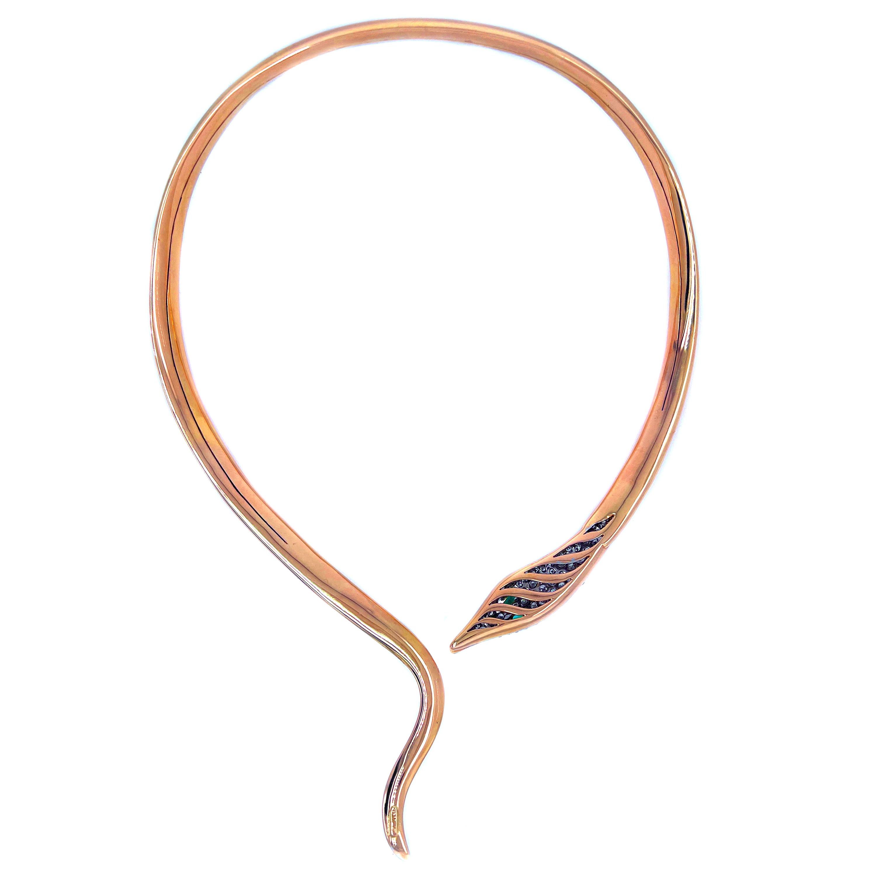 Nardi 18K Rose Gold and Diamonds Marquise Emerald Snake Drop Collar Necklace

This state-of-the-art piece, signed Nardi features a high-polished, 18k rose gold finish that is a diamond-headed snake with emerald eyes.

Apprx. 2.50 carat, G color, VS