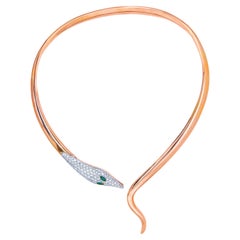 Nardi Collar de Oro Rosa de 18 quilates y Diamantes Esmeralda Marquesa con Gota de Serpiente