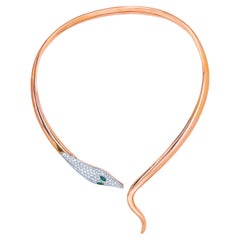 Nardi 18K Rose Gold and Diamonds Marquise Emerald Snake Drop Collar Necklace