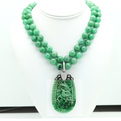 Nardi Jade Necklace Pendant 18k Natural Jadite and Diamonds Double Strand Beads