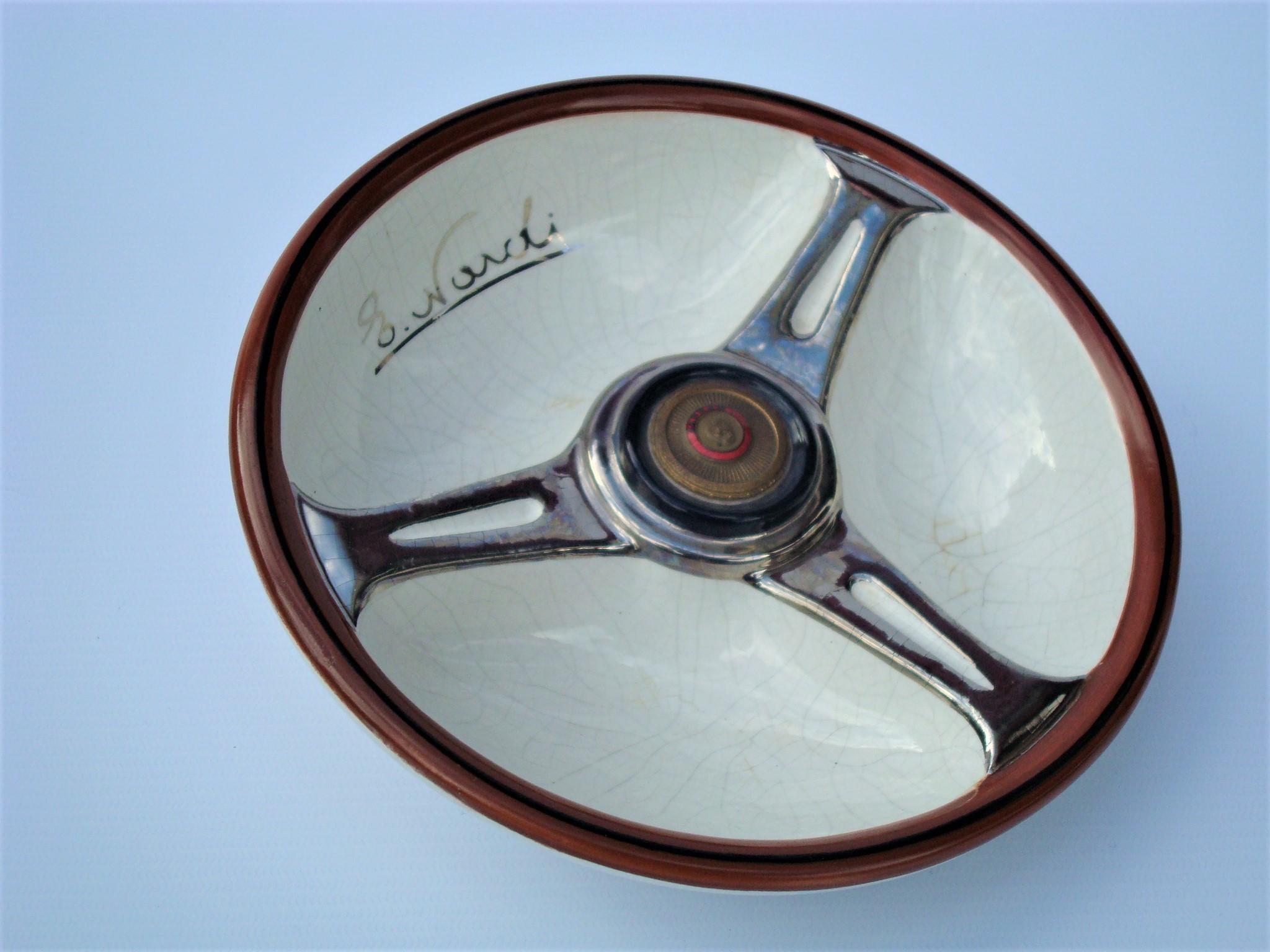 Enameled Nardi Jaguar Steering Wheel Ceramic Cigar Ashtray, Italy, ca. 1960's