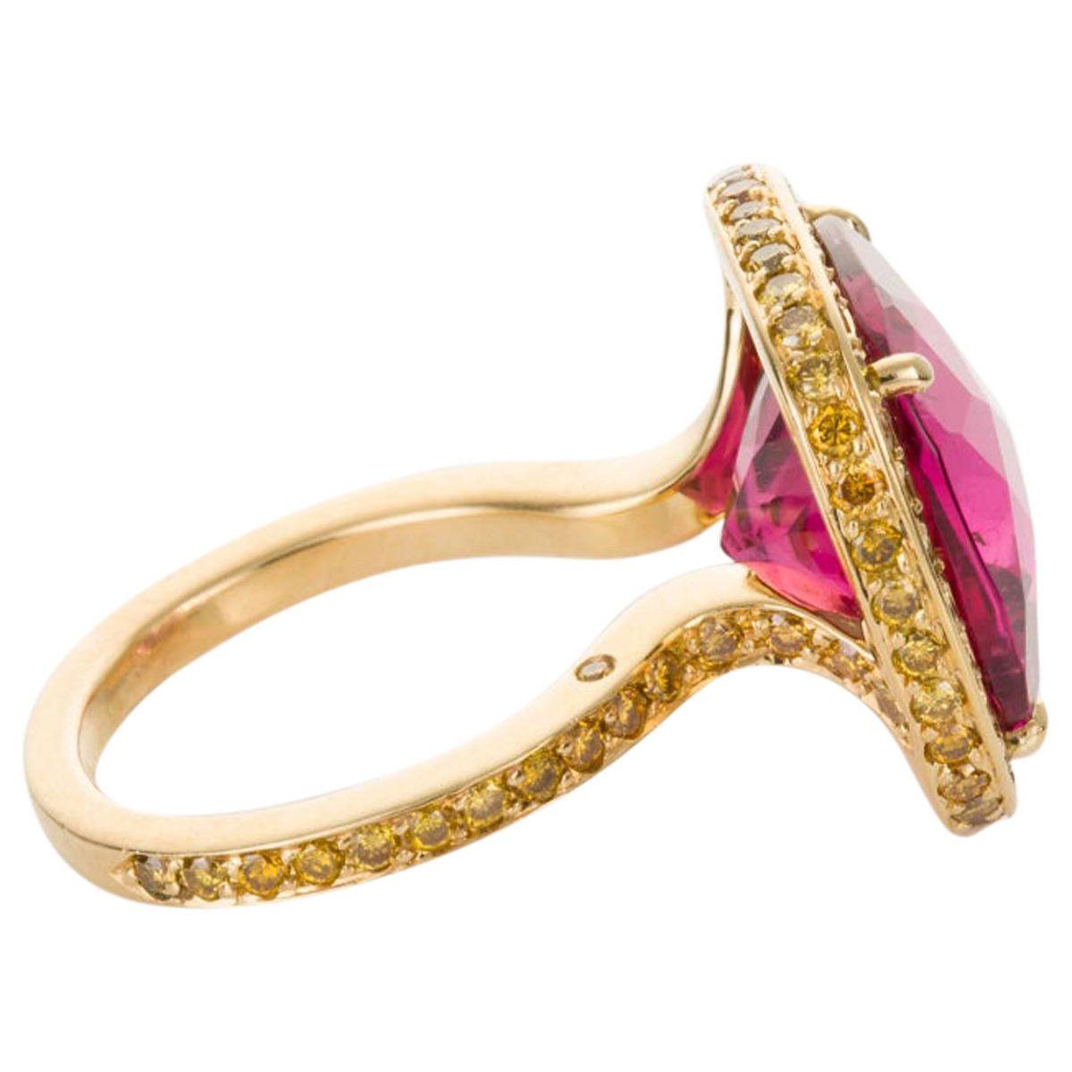 Nardi Rubellite Tourmaline, Peridot and Yellow Diamond Cocktail Rings For Sale 4