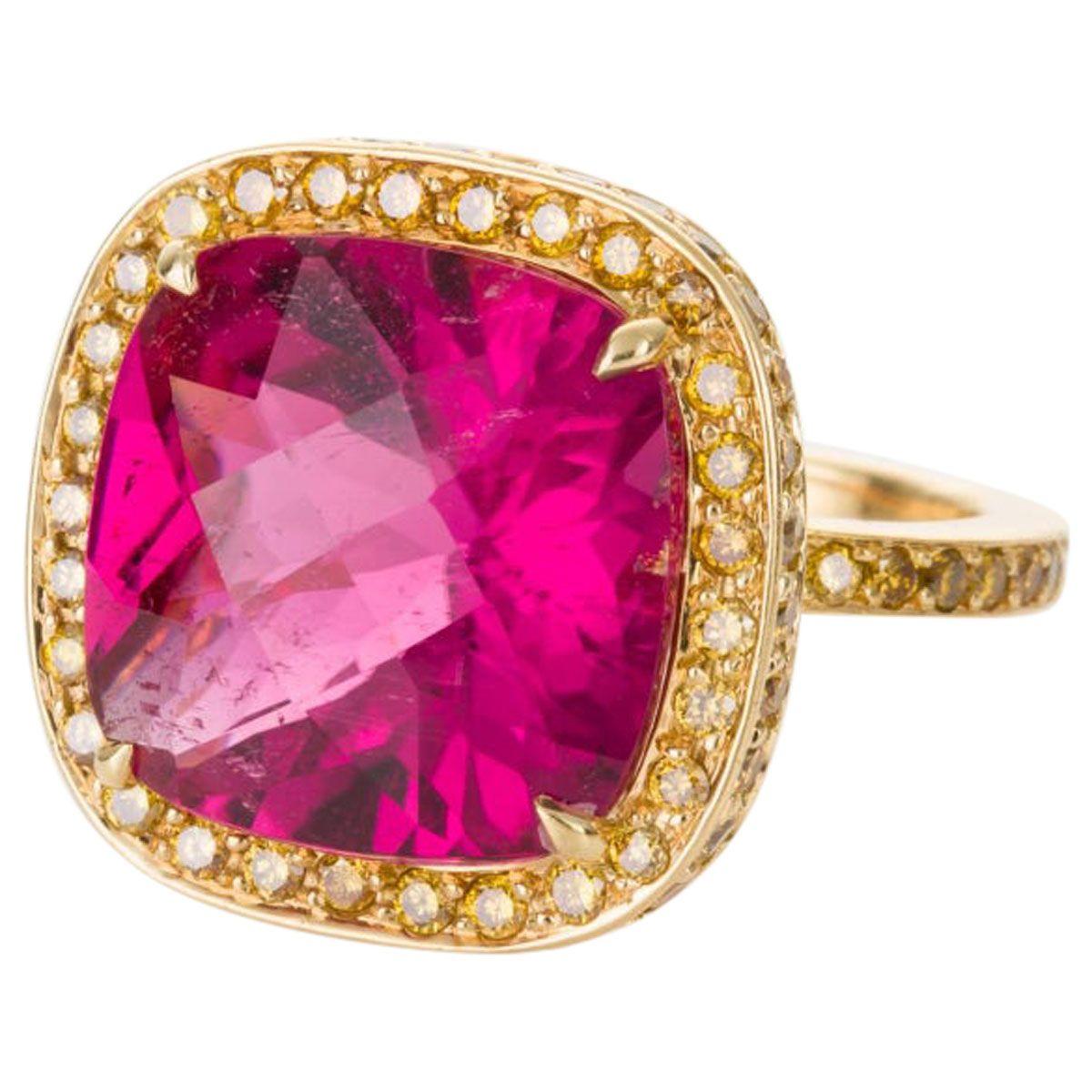 Nardi Rubellite Tourmaline, Peridot and Yellow Diamond Cocktail Rings For Sale 3