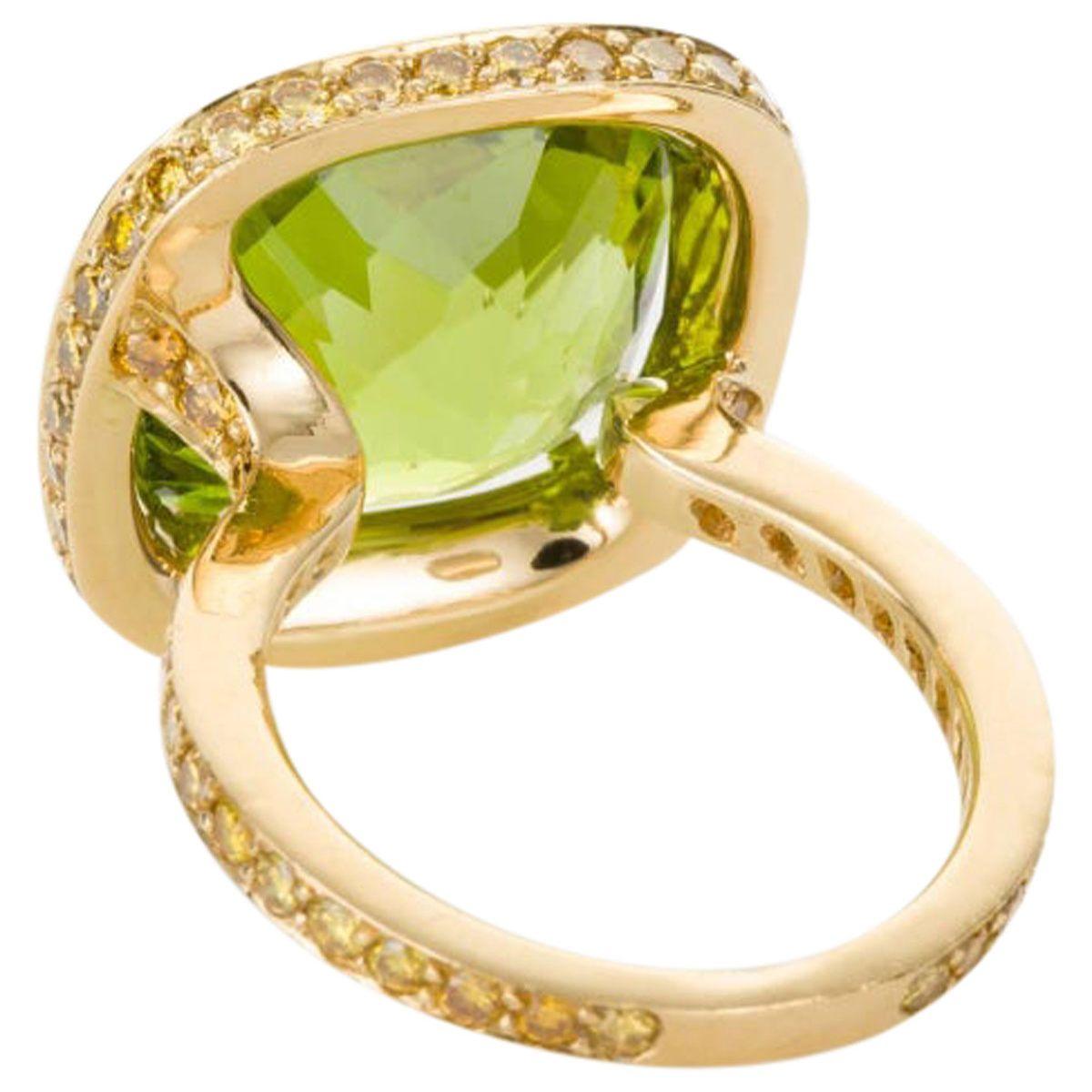 Women's Nardi Rubellite Tourmaline, Peridot and Yellow Diamond Cocktail Rings For Sale