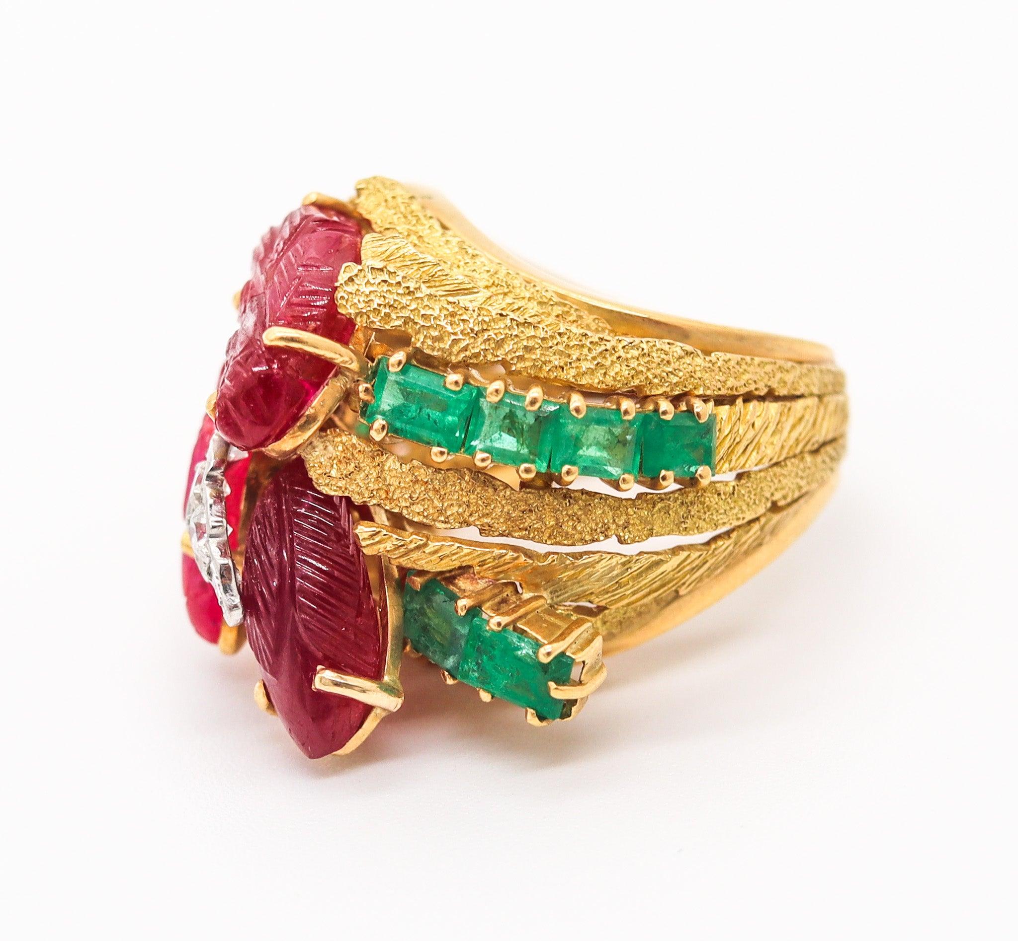 Modernist NARDI Venice 1960 Tutti-Frutti Cocktail Ring In 18Kt Gold Diamonds & Color Gems For Sale
